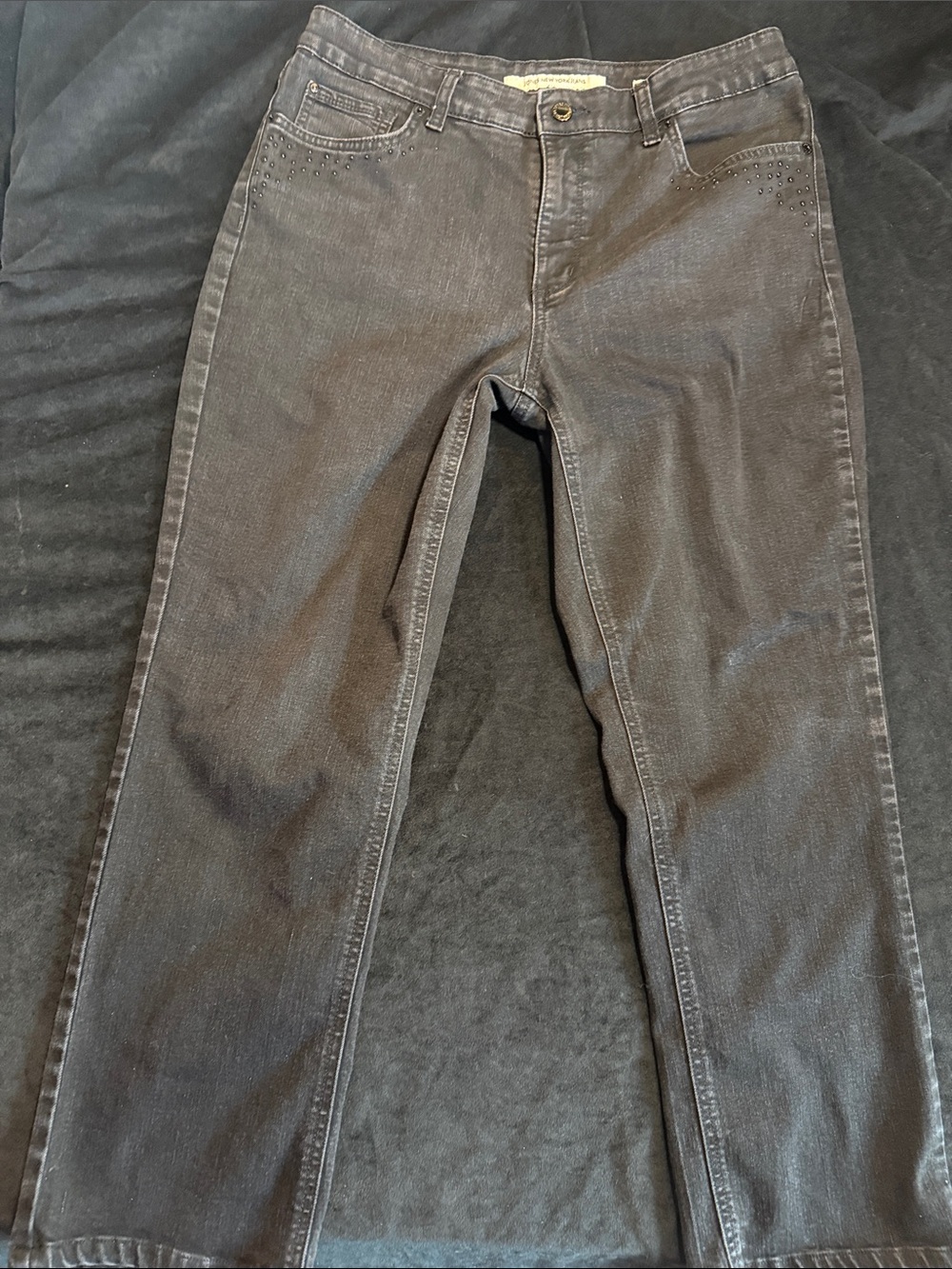 Jones New York Black Straight Leg Jeans with Stud Accent